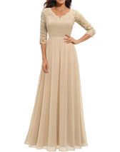 Lace V-Neck Chiffon A-Line Maxi Dress