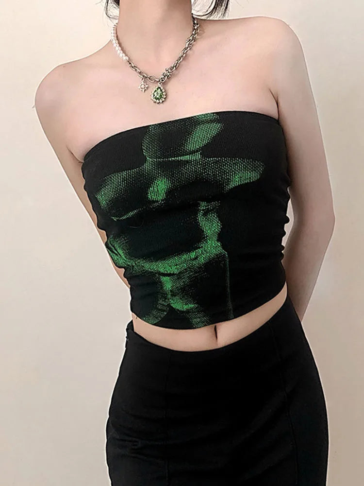 Gothic Cyber Punk Black Strapless