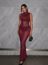 Mesh Sheer Stand Collar Maxi Dress 5