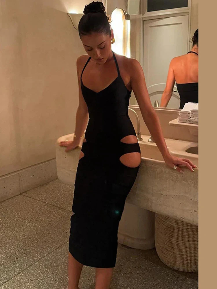 Irregular Edition Hollow Halter Maxi Dress