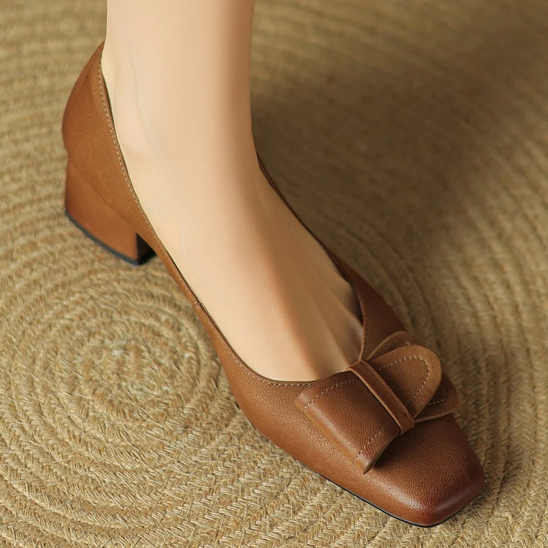 Square Toe Bow Slip On Ballet Flats