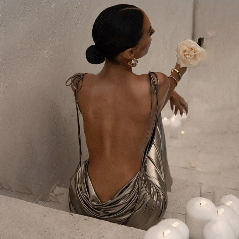 Charming Like Her Metallic Backless Maxi Dress 3