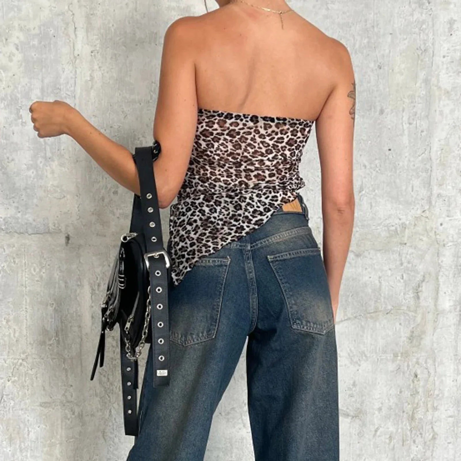 Leopard Triangle Hem Tube Strapless