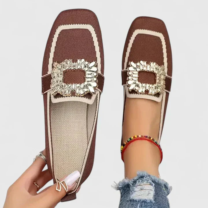 Square Toe Embellished Buckle Loafers