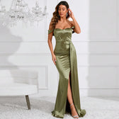 Off Shoulder Satin Mermaid Maxi Dress 7