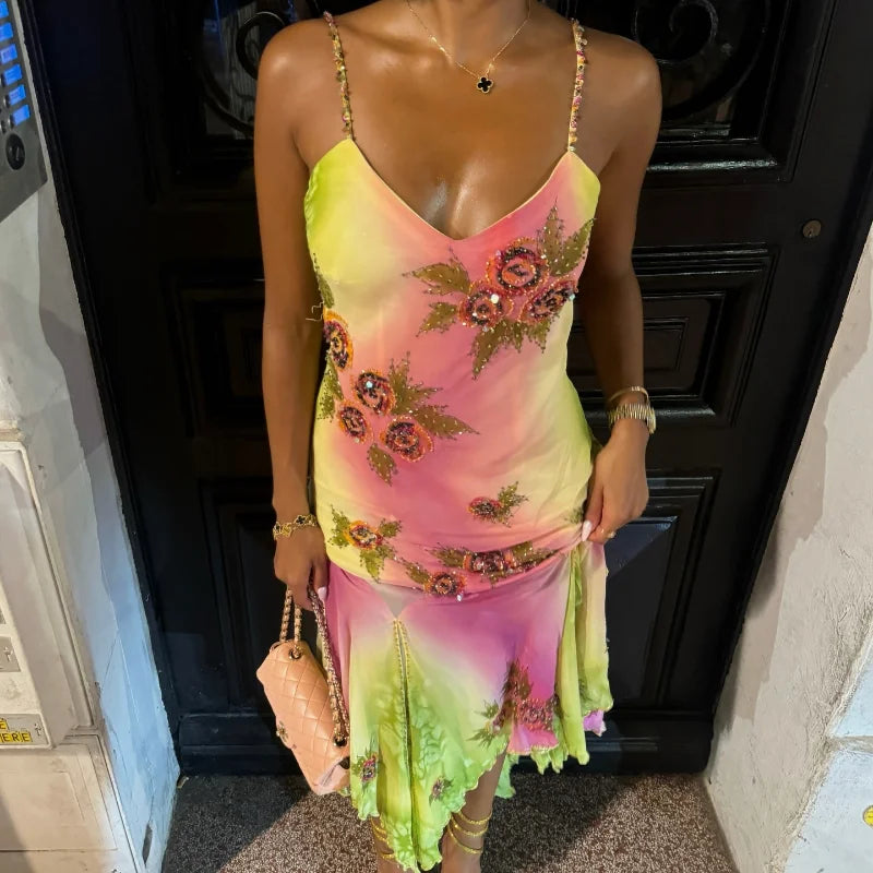 Halter Irregular Hem Floral Dress