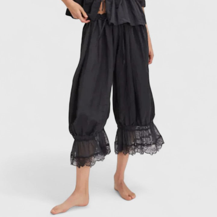 Drawstring Lace Trim Hem Wide Leg Pants