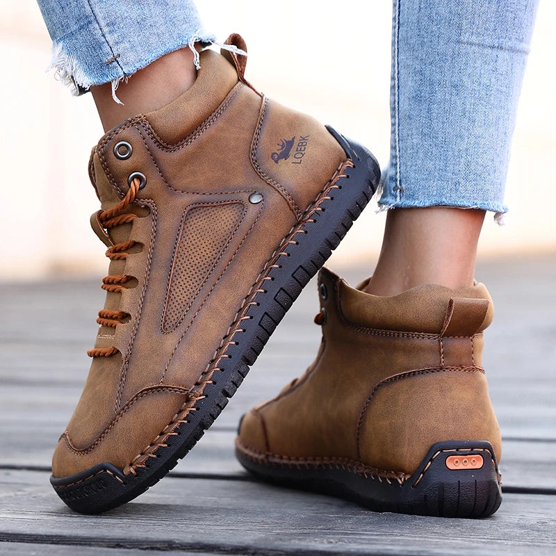Lace Up Round Toe Stitched Ankle Boots
