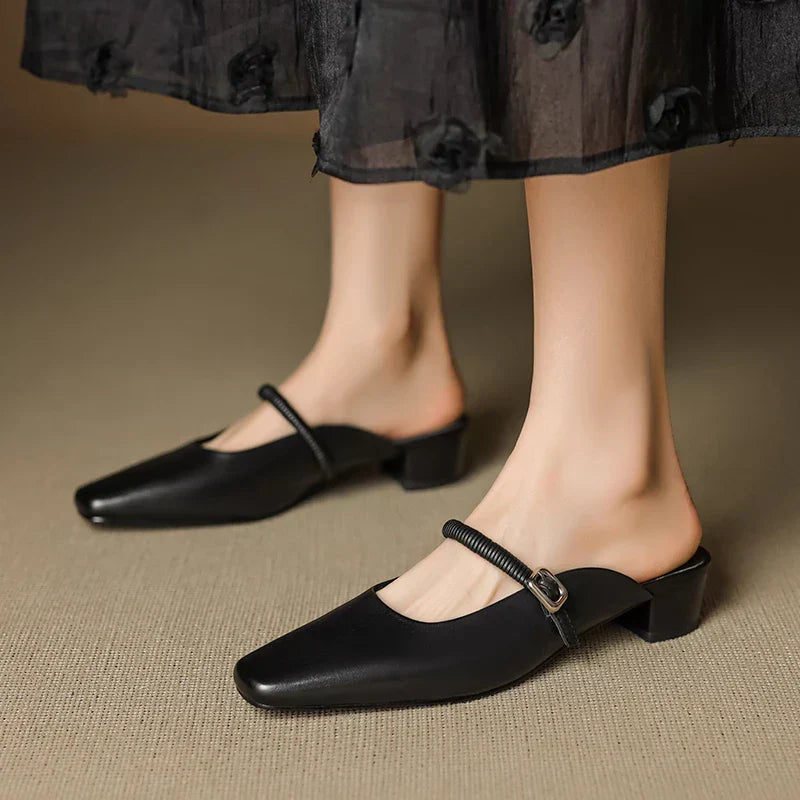 Square Toe Ankle Strap Block Heel Mary Jane Pumps
