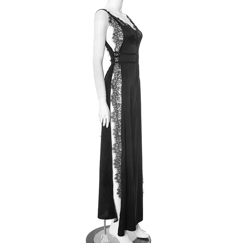 Lace Trim V-Neck Sleeveless High Split Slip Maxi Dress 14