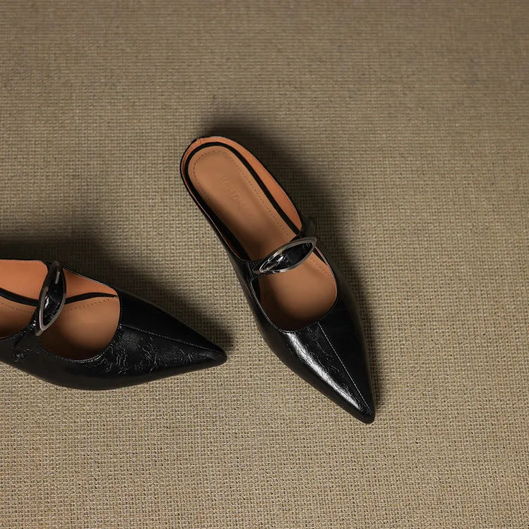 Pointed Toe Buckle Strap Low Heel Mary Jane Pumps