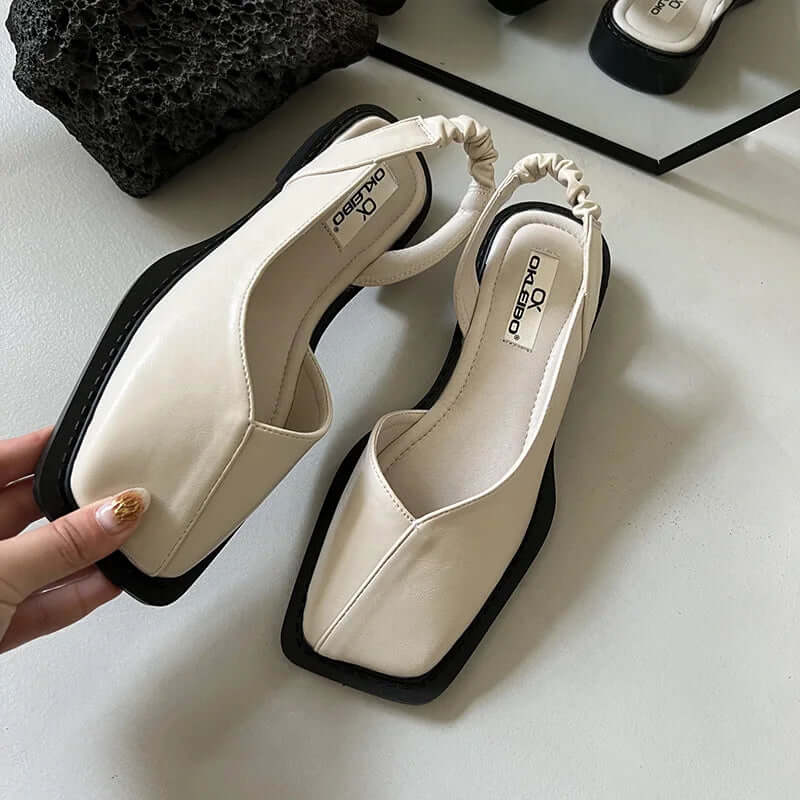 Square Toe Elastic Slingback Flat Sandals