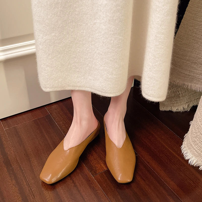 Metallic Square Toe Flat Mules