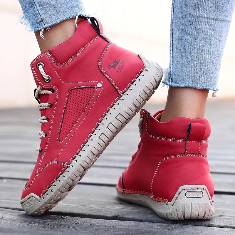 Lace Up Round Toe Stitched Ankle Boots