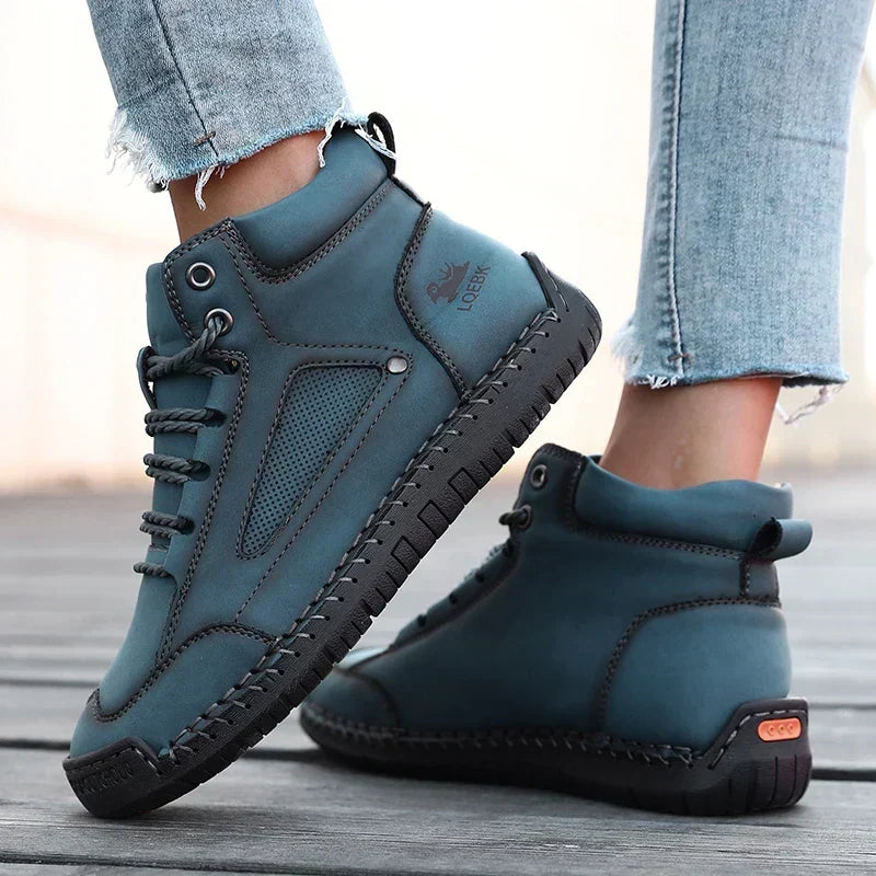 Lace Up Round Toe Stitched Ankle Boots