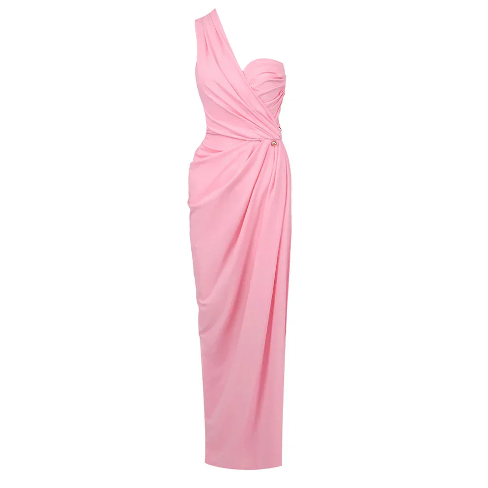 EUGENIE ONE SHOULDER DRAPED DRESS Pink