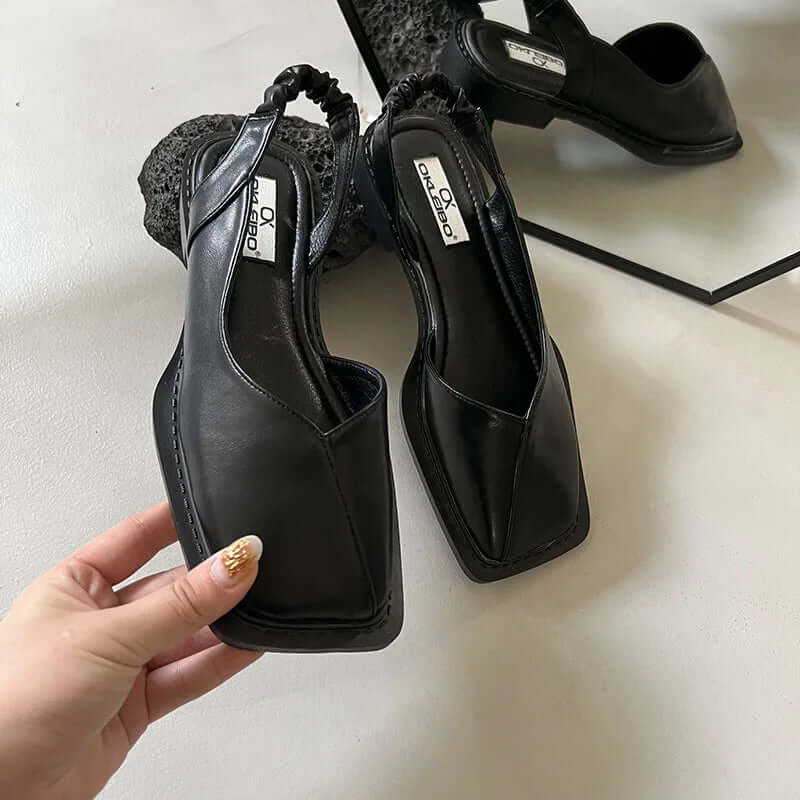 Square Toe Elastic Slingback Flat Sandals