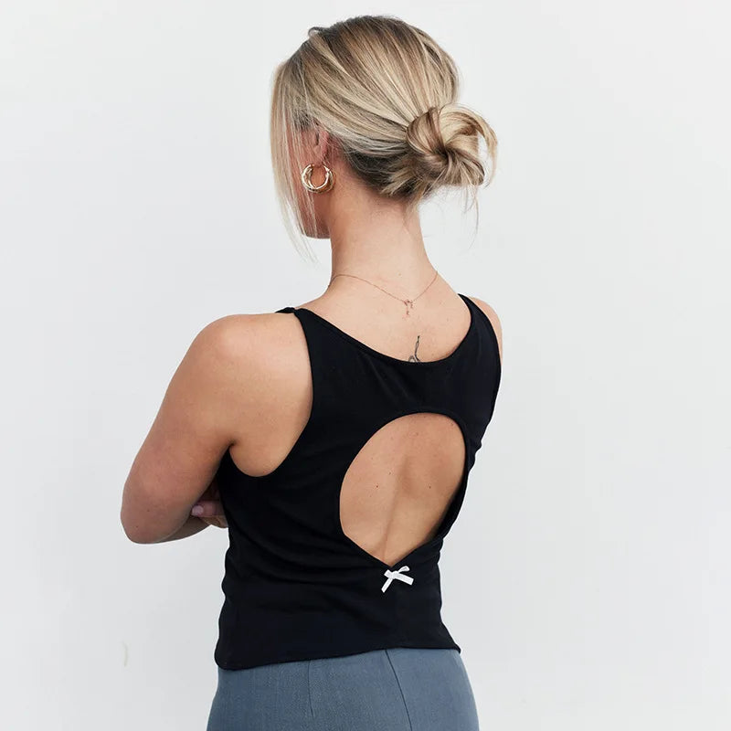 Scoop Neck Sleeveless Cut Out Open Back Bow Tank Top 4