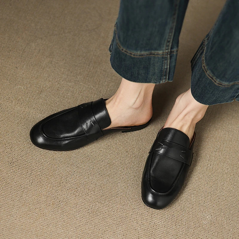 Square Toe Flat Penny Loafer Mules