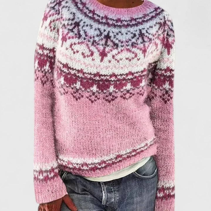 Fair Isle Crew Neck Long Sleeve Knit Sweater
