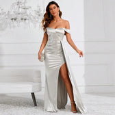 Off Shoulder Satin Mermaid Maxi Dress 8