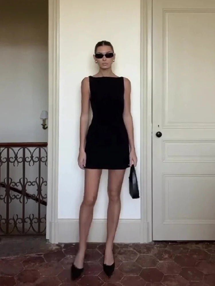 Solid ONeck Casual Mini Black White Work Dress