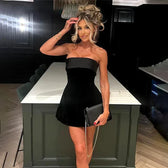 Velvet Strapless Backless Mini Silk Dress