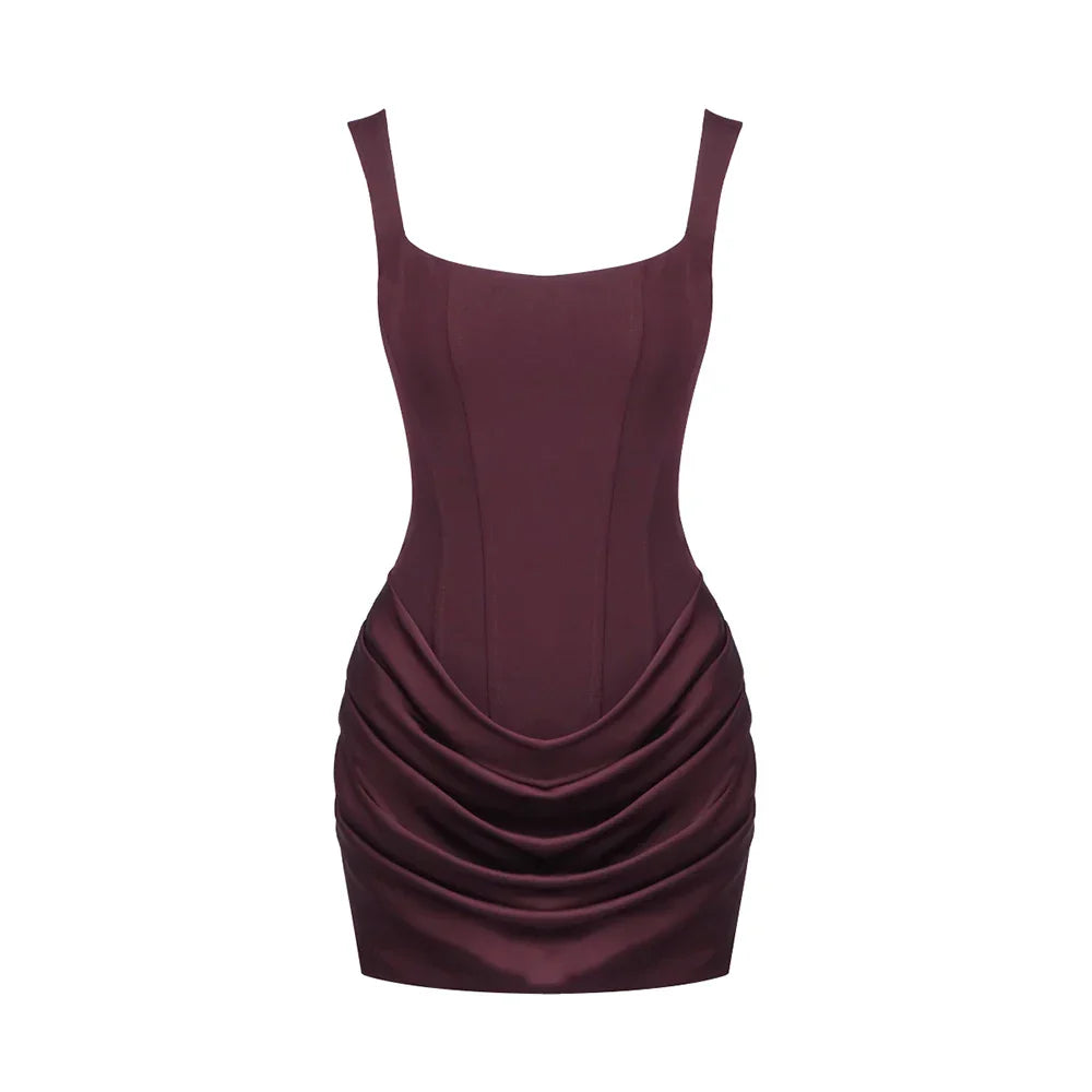 HADLEE CORSET RUCHED MINI DRESS Burgundy