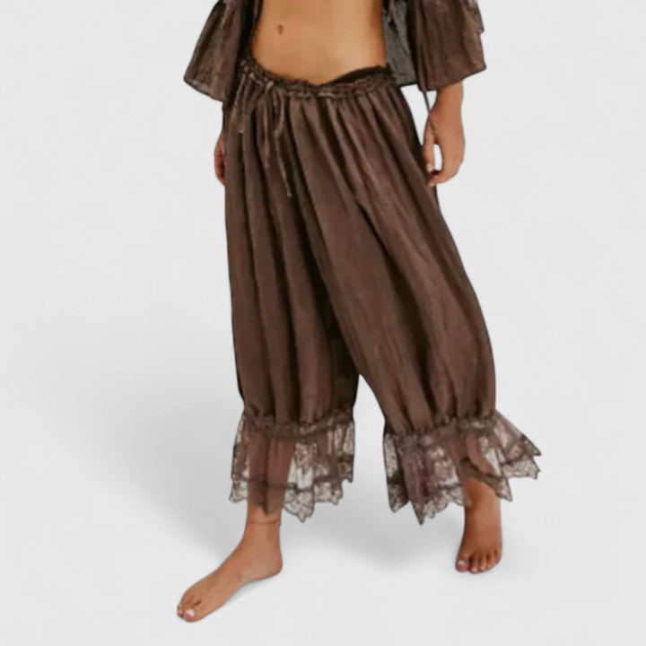Drawstring Lace Trim Hem Wide Leg Pants