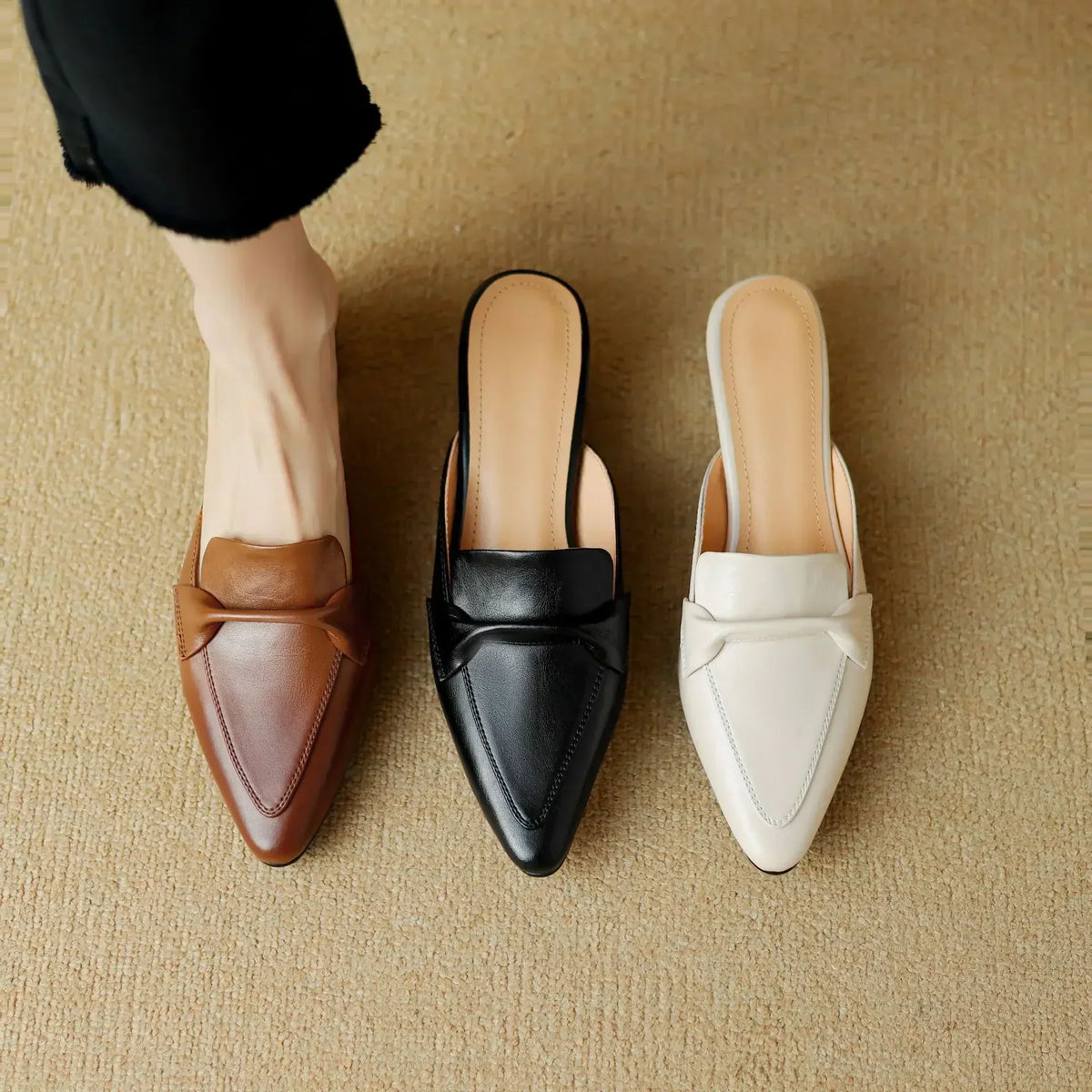 Square Toe Block Heel Loafer Mules