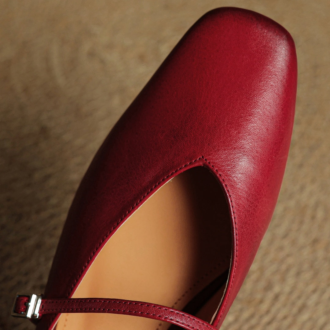 Square Toe Buckle Strap Flat Mules