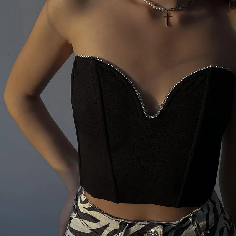 Deep V Neck Halter Crop Strapless