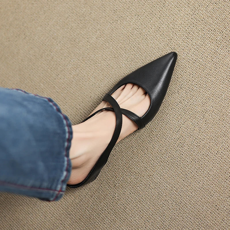 Pointed Toe Cross Strap Flat Mules
