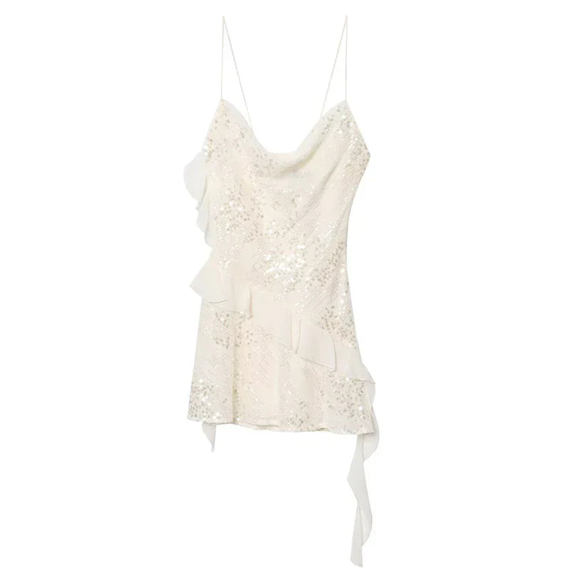 LELI SEQUIN RUFFLE MINI DRESS