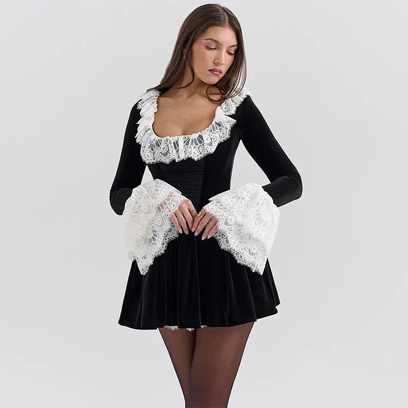 Velvet Lace Patchwork Wrap Mini Dress 2