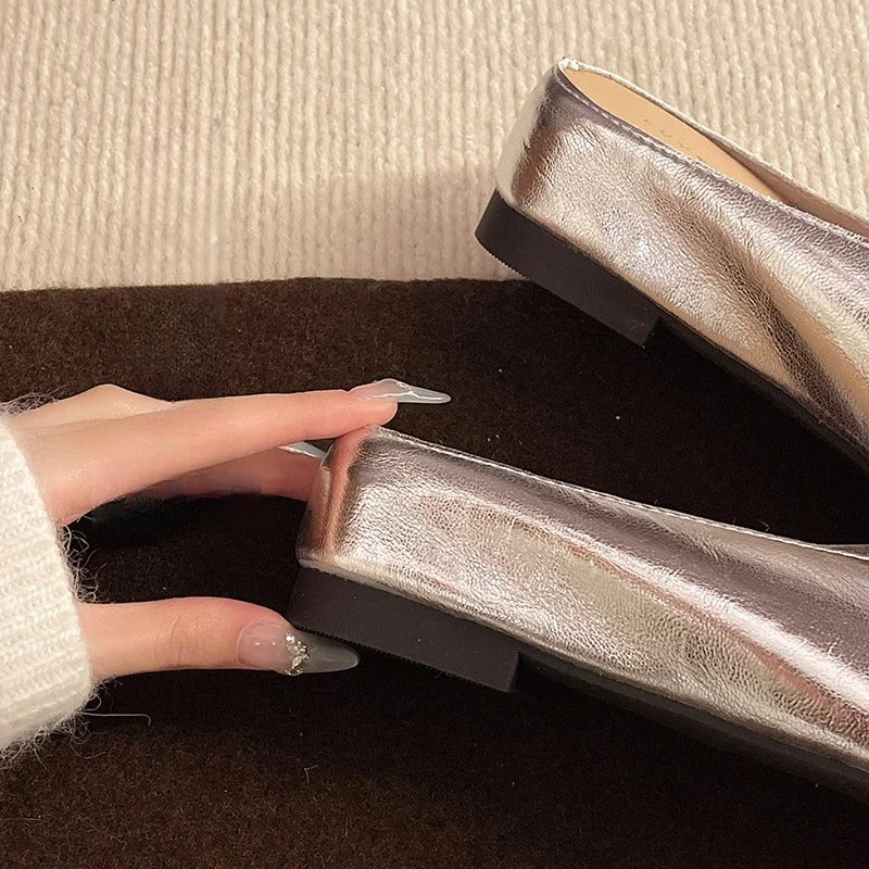 Metallic Square Toe Flat Mules