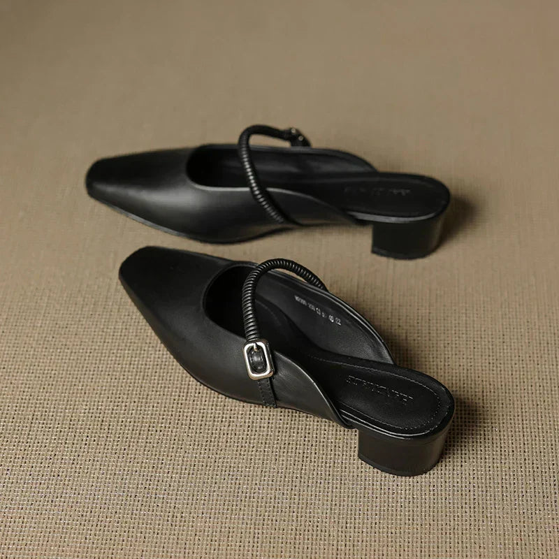 Square Toe Buckle Strap Block Heel Mary Jane Pumps