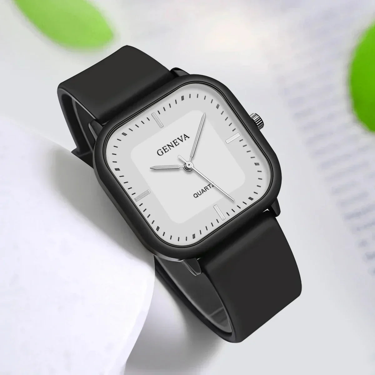 Square Dial Silicone Strap Watch