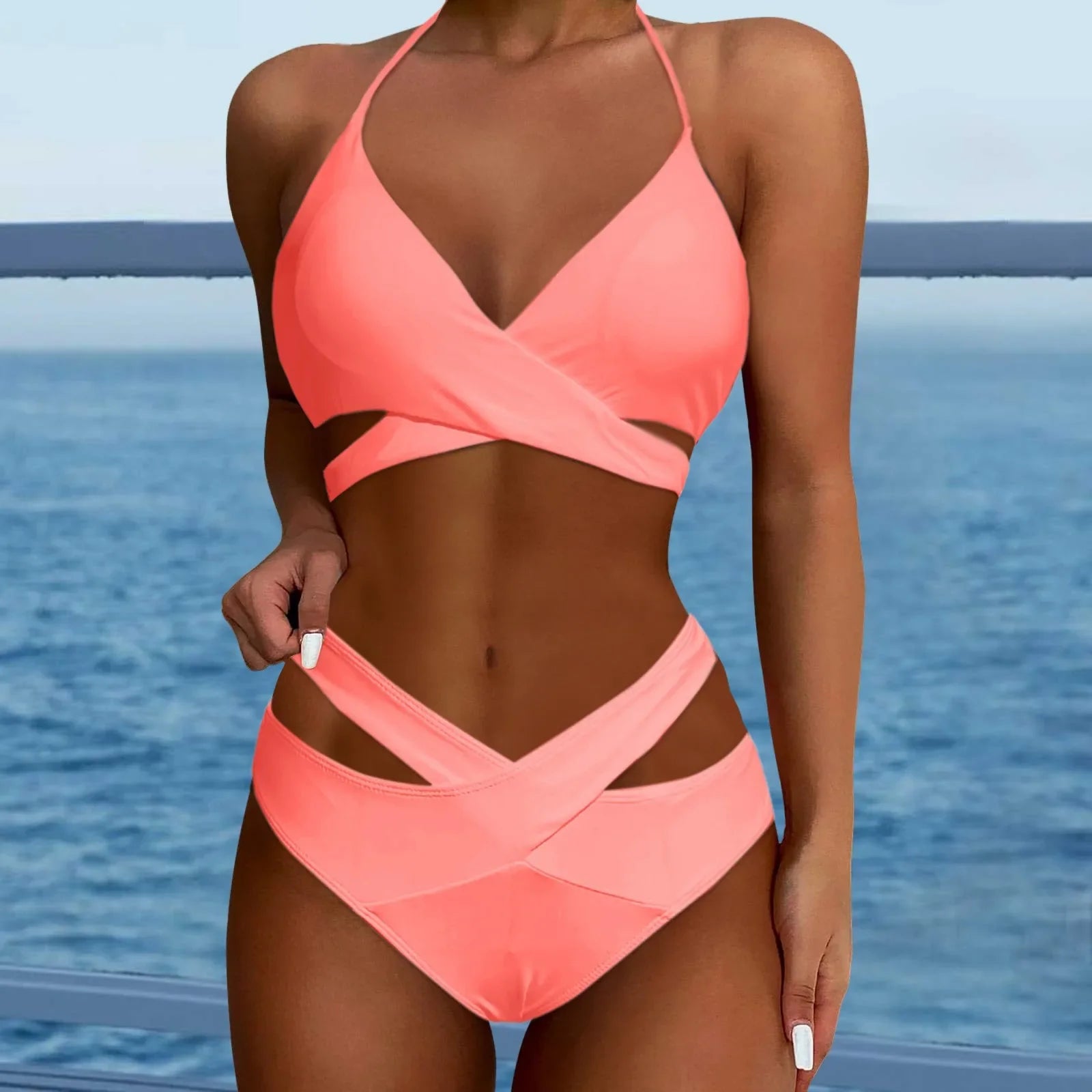 Hollow Out Backless Padded Two Piece Swim Sets