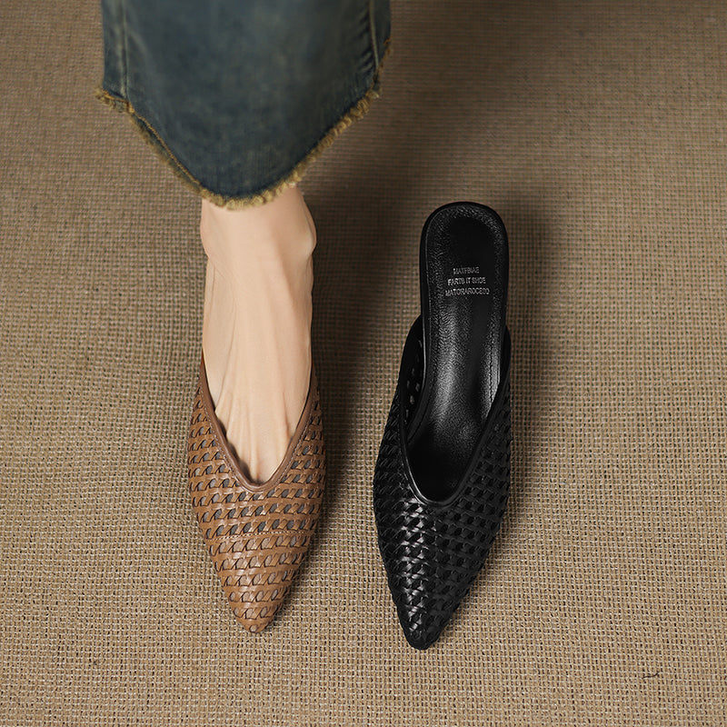 Woven Pointed Toe Kitten Heel Mules