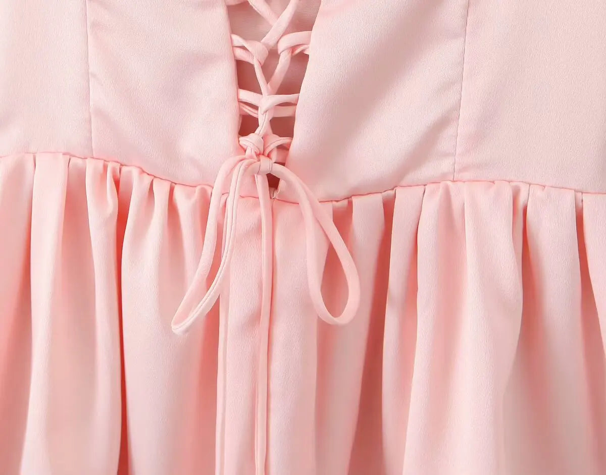 Tie Shoulder Bustier Lace Up Corset Back Fit and Flare Mini Party Dress