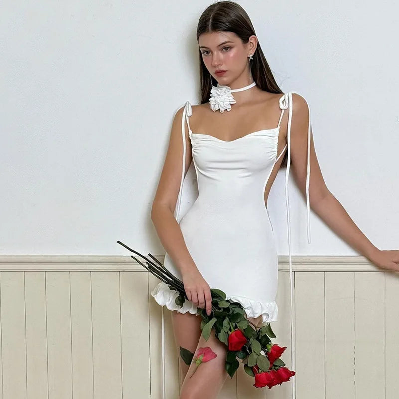 Lace Up Open Back Slim Fit Mini Dress 6