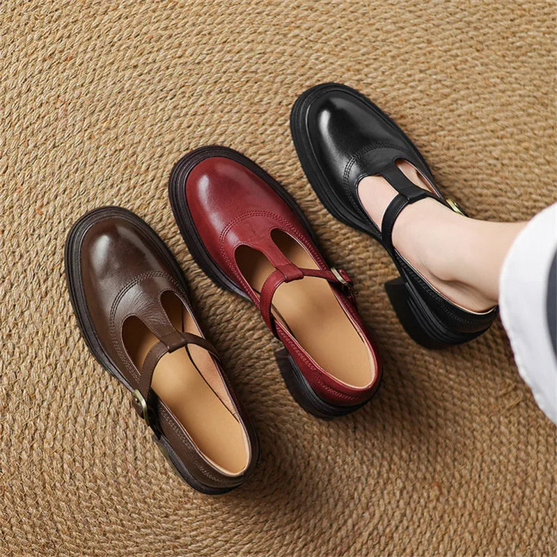 T Strap Buckle Round Toe Block Heel Mary Jane Shoes