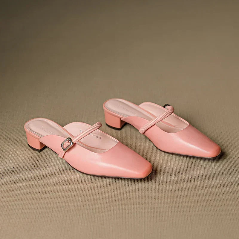 Square Toe Buckle Strap Block Heel Mary Jane Pumps