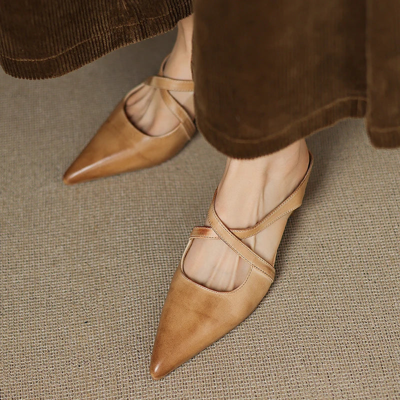 Pointed Toe Cross Strap Flats