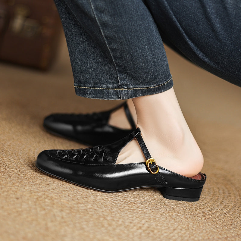 Square Toe T-Strap Buckle Mary Jane Flats