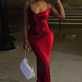 Elegant Satin Backless Spaghetti Strap Slip Dress 4