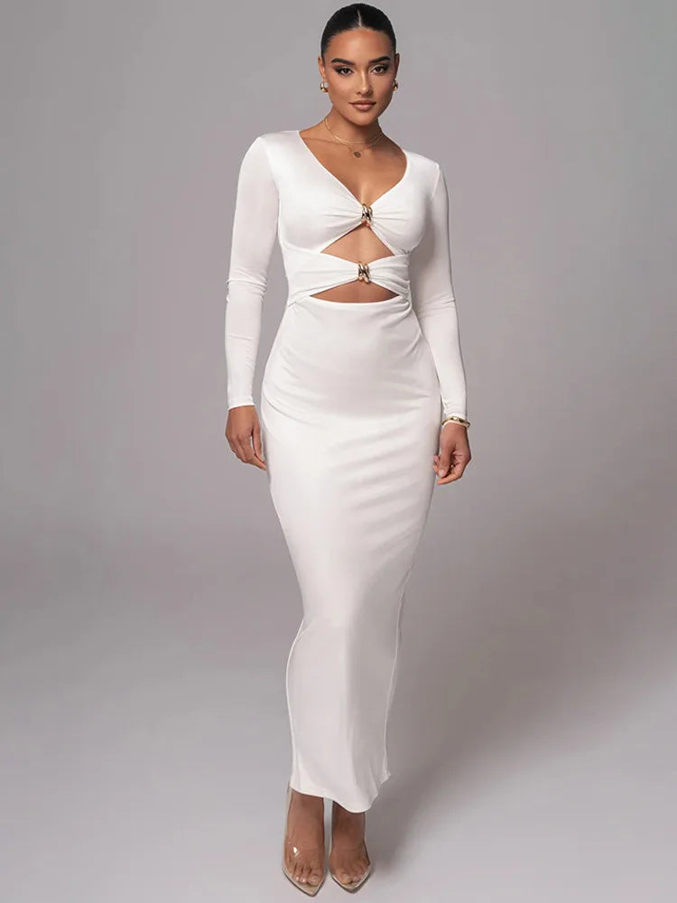 Hollow Long Sleeve Bodycon Midi Dress