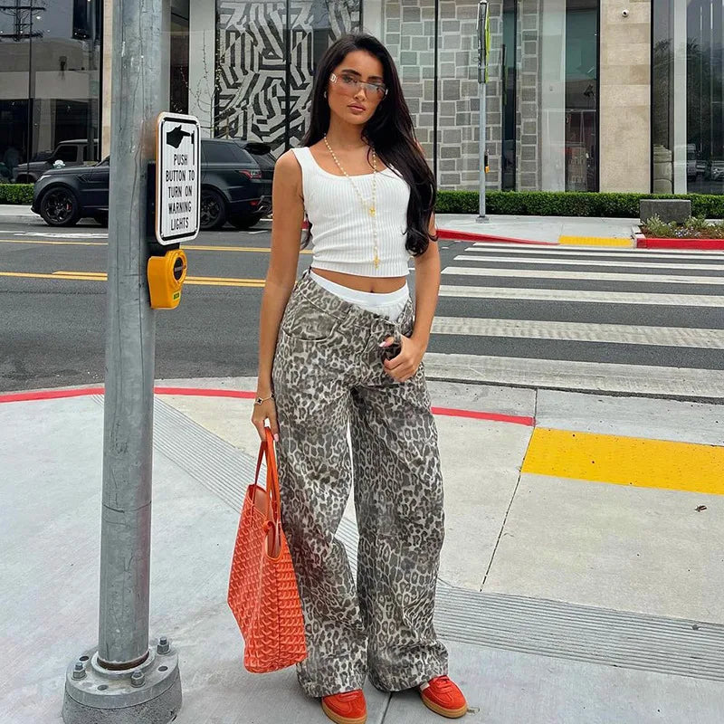 Leopard Print Low Waist Wide Leg Baggy Jeans 13