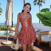 Sweetheart Cut Out Tiered Pleated Mini Dress 6